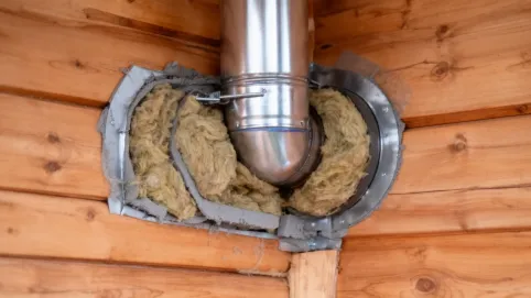 Przejście komina przez ścianę drewnianą