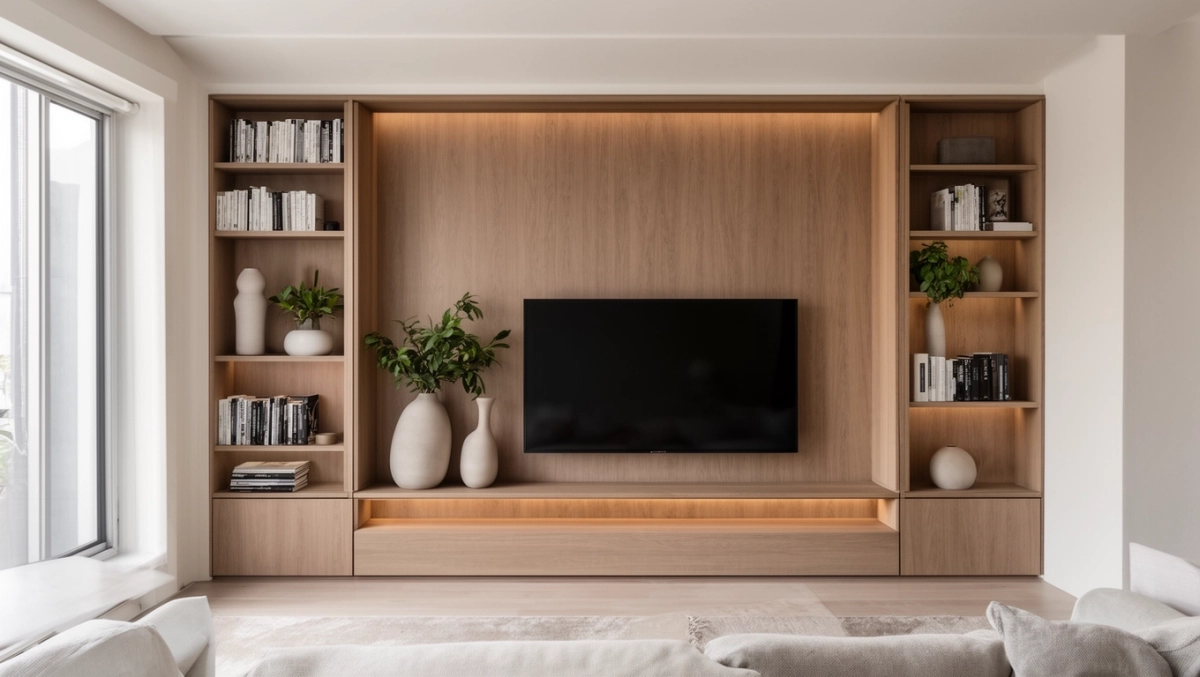 zabudowa ściany w salonie